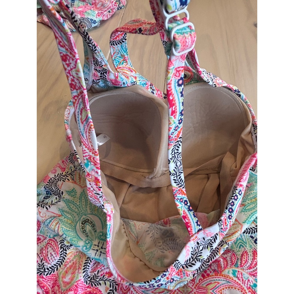 Cacique Swimdress Tankini Set Paisley Floral Pink Plus Size 18 Top 16 Bottom - Picture 7 of 13